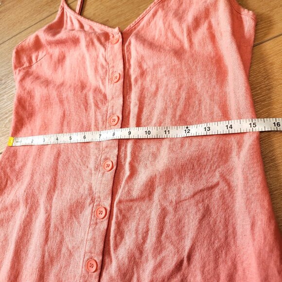 Forever 21 Womens Dress Sz M Coral Orange Button Front Mini Linen Blend Strappy - Picture 3 of 16